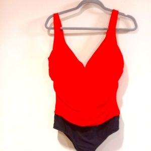 Carol Wior Vintage One Piece Red Black Swimsuit Size 14